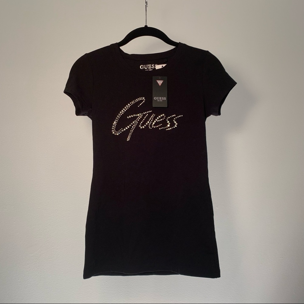 Guess Black Rhinestone Logo Tee size xs